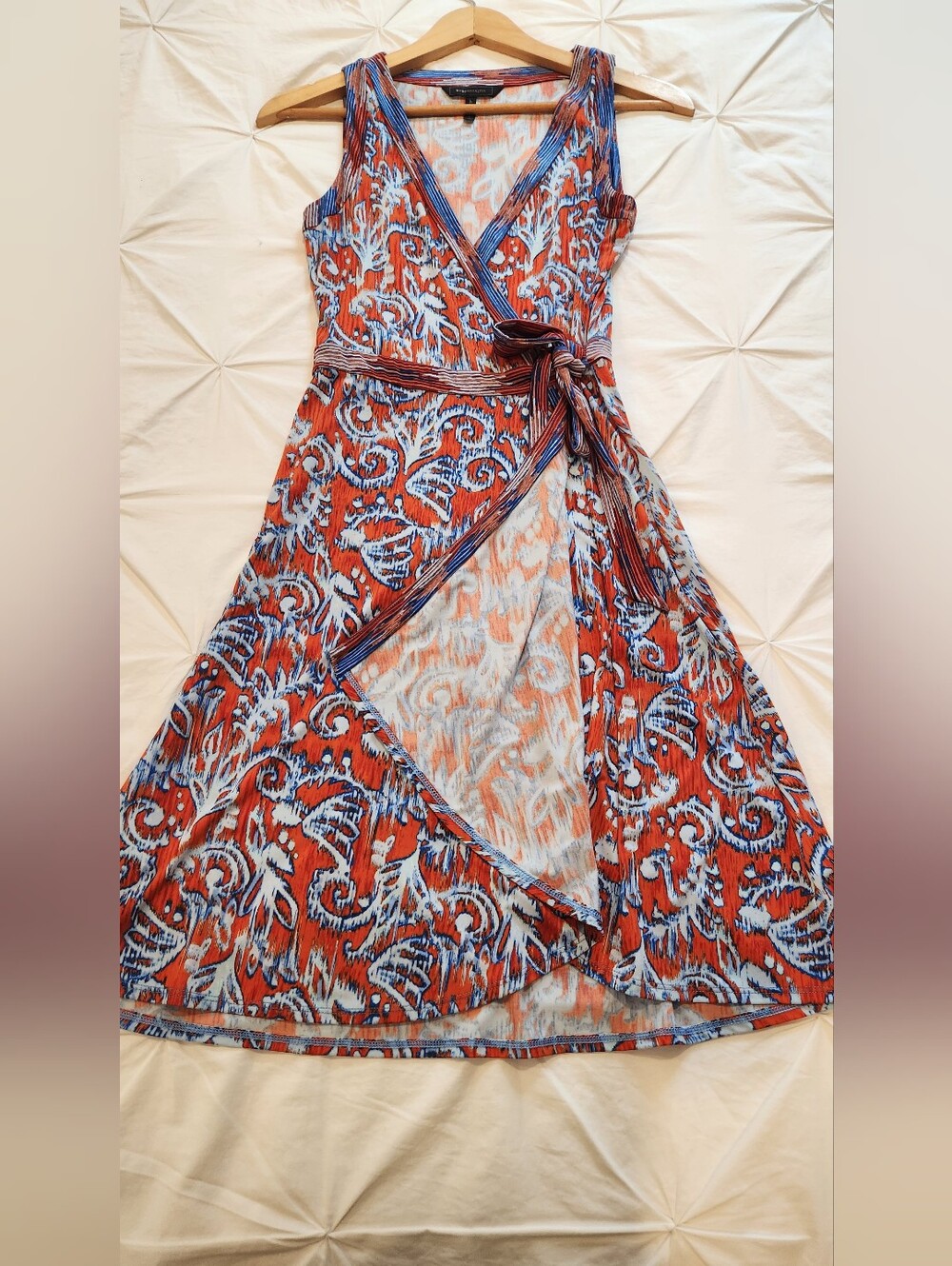 BCBG Max Azria Orange Blue Ikat Print Hallee Wrap Dress Size XS - Picture 9 of 12